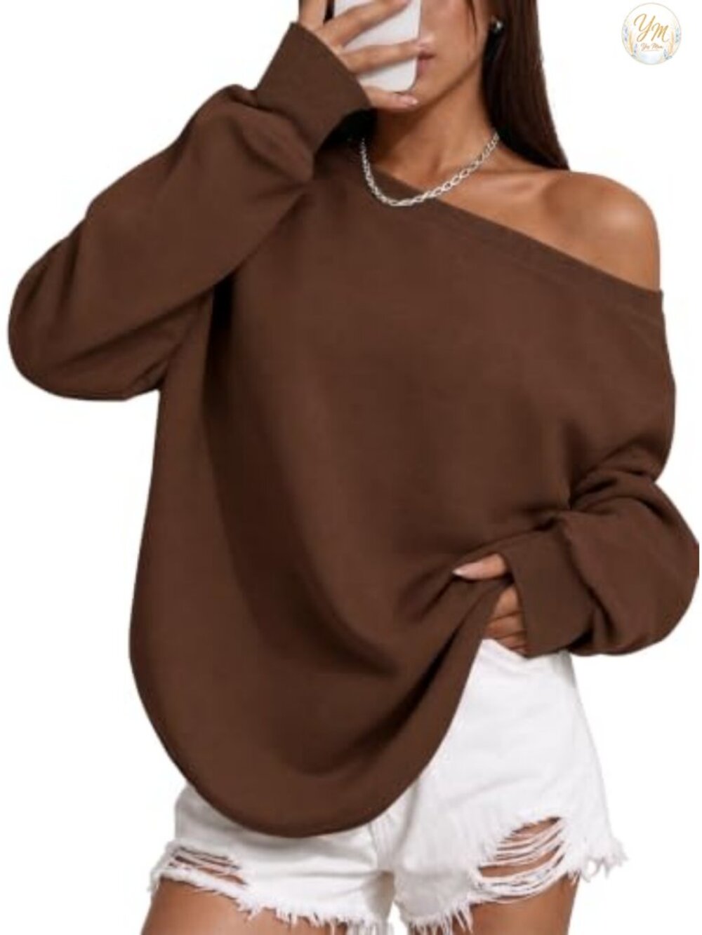 Off Shoulder Oversized Sweatshirt Polyester Cotton Pullover Long Sleeve Top